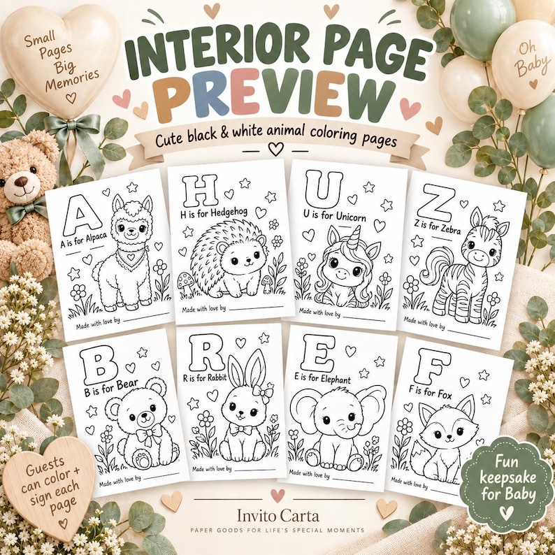 Baby Shower ABC Coloring Book, Baby’s First ABC Keepsake, Printable ...