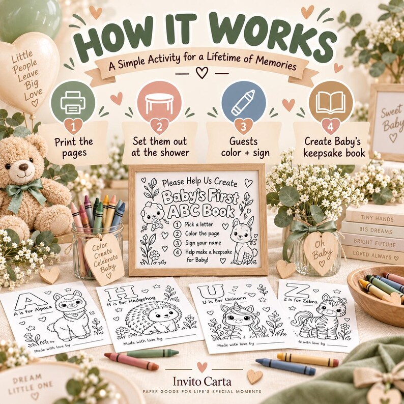 Baby Shower ABC Coloring Book, Baby’s First ABC Keepsake, Printable ...