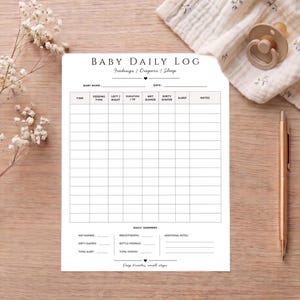 Baby Daily Log | Feeding and Diaper Log | Baby Sleep Tracker | Postpartum Care | Printable Baby Schedule | US Letter (Digital Download)