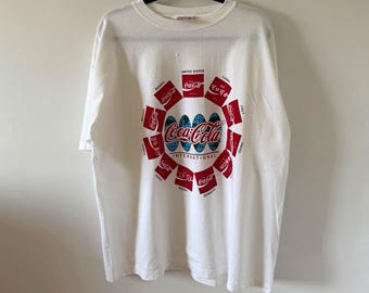 90s Vintage Coca-Cola International Globe White T-Shirt Size XL Made in USA