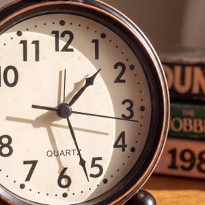 Vintage Alarm Clock with Top Ring, Bronze Case Cream Dial Bedside Clock, Silent Farmhouse Nightstand Decor, Classic Table Clock Gift image 2