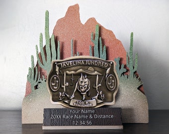 Desert Trail Ultramarathon Personalized Buckle Display, Great for Javelina Jundred, Ultra Marathon, Rodeo, Boy Scouts
