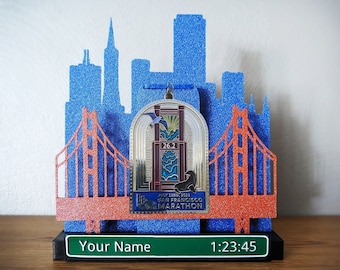 San Francisco Race Medal Display Personalized with Name and Time, for Marathon, Triathlon, or Other San Francisco Race