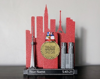 Tokyo Race Medal Display Personalized with Name and Time, Custom Colors Available