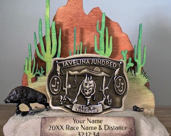 Personalized Desert Belt Buckle Display with any Animal or Object | Ultra Marathon, Rodeo & Corporate Award Buckle Holder | Two Sizes