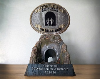 Tunnel Hill Ultramarathon Personalized Buckle Display- Unique Trail 100 Mile 50 Mile Ultra Run Relay Race Display