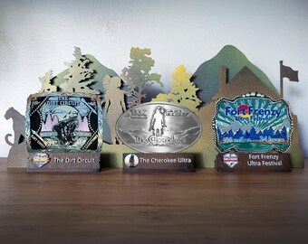 East Coast Adventures Personalized Buckle Displays: Fort Frenzy, The Dirt Circuit, &/or The Cherokee Ultra Custom Holders Ultramarathon