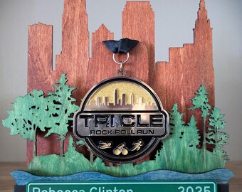 Cleveland Race Medal Display Personalized with Custom Text, for Marathon, Triathlon, Bike, or Other Cleveland Race, Tri CLE, Run CLE