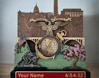 Washington DC  Marine Corps Marathon Medal Display | Layered Wood USMC DC Skyline Medal Holder | Personalized Marathon Finisher Gift