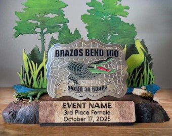 Personalized Wetlands Swamp Alligator Trail Running Buckle Display, Ultra Marathon Buckle Stand