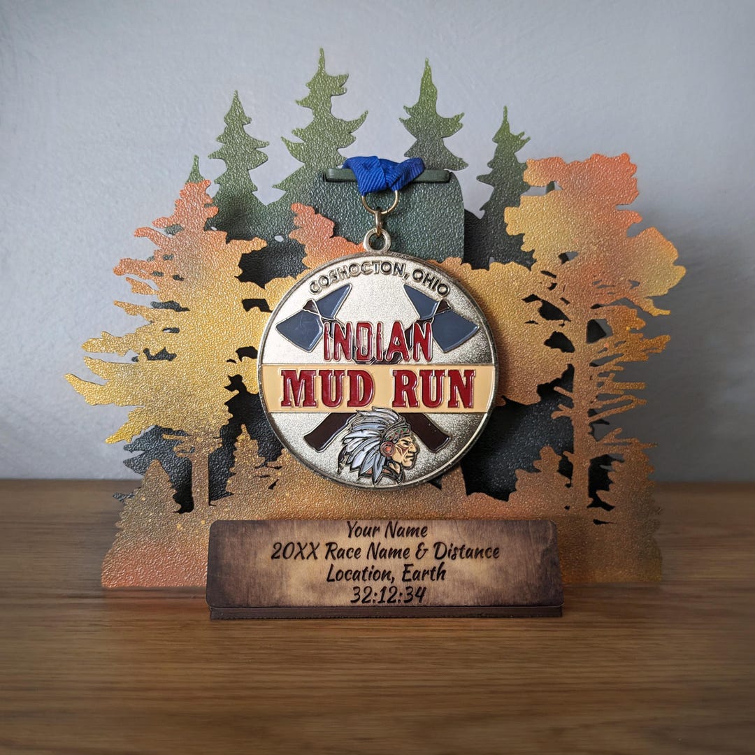 Buy Personalized Forest Trail Running Single or Double Medal Display, Ultra  Marathon, Mud Run, OCR, Obstacle Course Race, Tree Medal Display Online in 