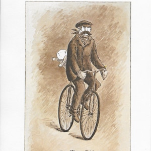 Cycling Print, Cycling Gift, Bicycle Gifts, Aesthetic Room Decor, Edward Gorey, Goth Home Decor, Original Lithograph, Edward Gorey Print