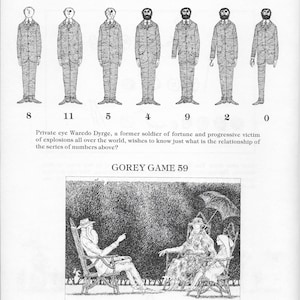 Vintage Original EDWARD GOREY Print from 1979. 2 Sided Edward Gorey Art &quot;Gorey Games 56 57 58 59&quot;. Edward Gorey Poster Excellent Condition