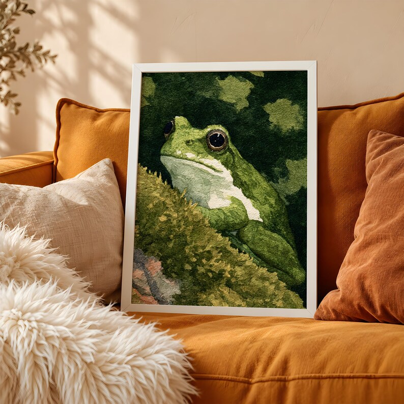 Frog Protrait Green Frog Art Print, Woodland Frog Portrait Poster, Nature Wall Decor ...