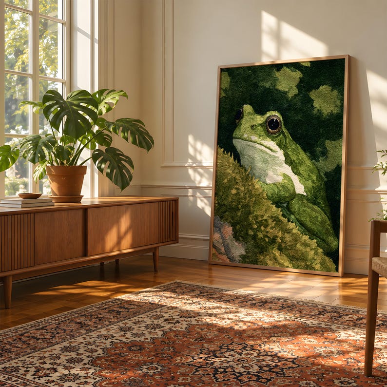 Frog Protrait Green Frog Art Print, Woodland Frog Portrait Poster, Nature Wall Decor ...