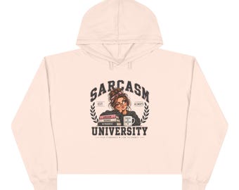Sarcasm University retro studentenillustratie Crop Hoodie | sarcastisch college design