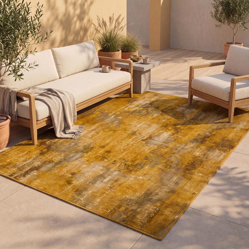 Home Rug Gold Gold Solid Colour Distressed Area Rug and Runner Rug, Machine Washable ...