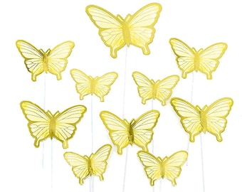 Butterfly Cake Topper, 10 Gold Butterflies, Birthday Cake Decor, Wedding and Baby Shower Decoration