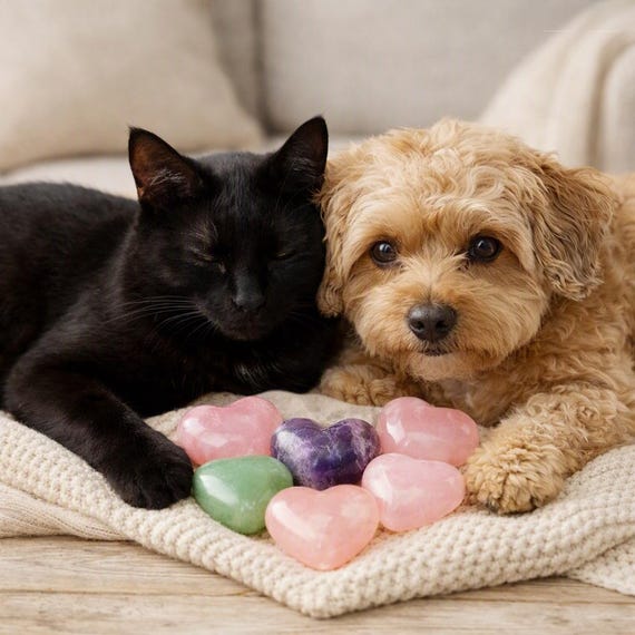 Reiki-Charged Crystal Heart for Pet Anxiety Relief | Amethyst, Rose Quartz, Aventurine,  Obsidian