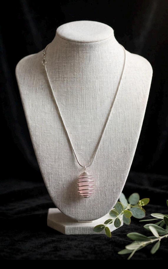 Spiral Crystal Necklace | 18" Silver Plated Chain | Choose Obsidian, Amethyst, Rose Quartz or Green Aventurine | Caged Stone Pendant