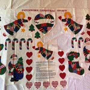 Vintage Patchwork Christmas Appliqués- Angels, Candy Canes, Santa, Stockings, Trees, Hearts