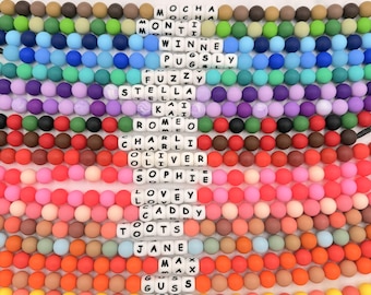 Custom Beaded Dog Collar | Personalized Name Necklace | Waterproof 15mm Silicone Beads | Dog Mom Gift