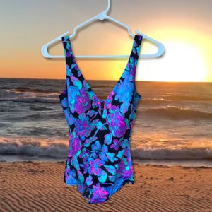Maxine of Hollywood One Piece Swimsuit Pink Purple Blue Black Pointy Cups