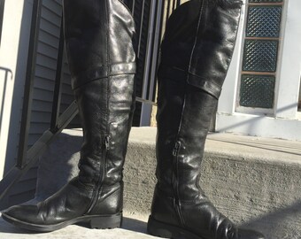 Over The Knee Slouchy Buttery Soft Leather Tall Boots Pirate Rocker Cuff Riding Boots 90s Size 6 ladies