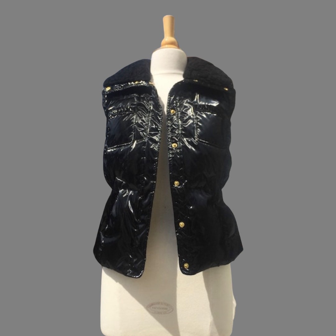 Long Quilted Shiny Vest - Black
