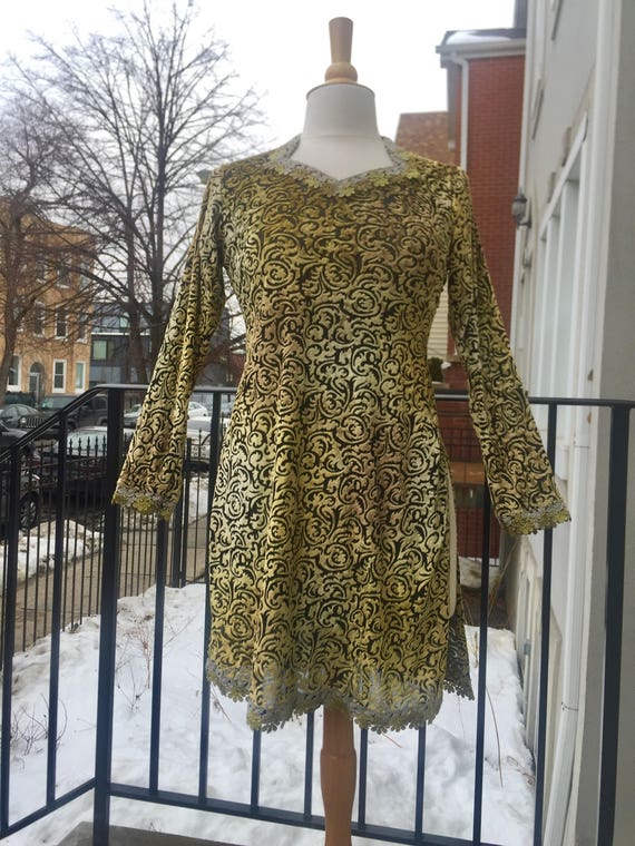 Black and Gold Brocade Velvet Semi Sheer Tunic Dress - Etsy Black and Gold Brocade Velvet Semi Sheer Tunic Dress - Etsy