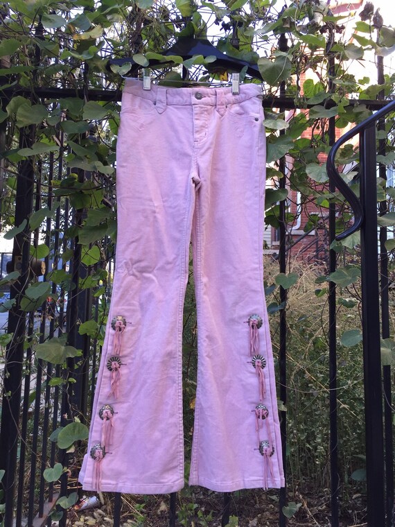 jeans with pink fringe