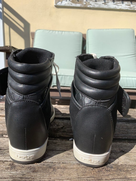 Black And White Bebe Sneaker Wedge Club Shoes Gold Buckle Size Etsy