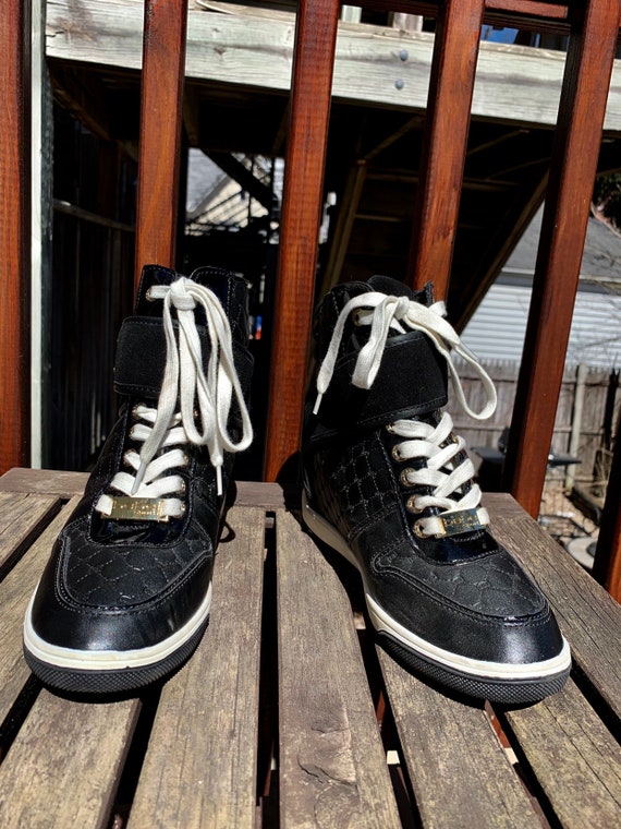 Black And White Bebe Sneaker Wedge Club Shoes Gold Buckle Size Etsy
