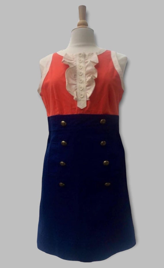 Orange Navy Blue and Cream fitted BB Dakota Dress