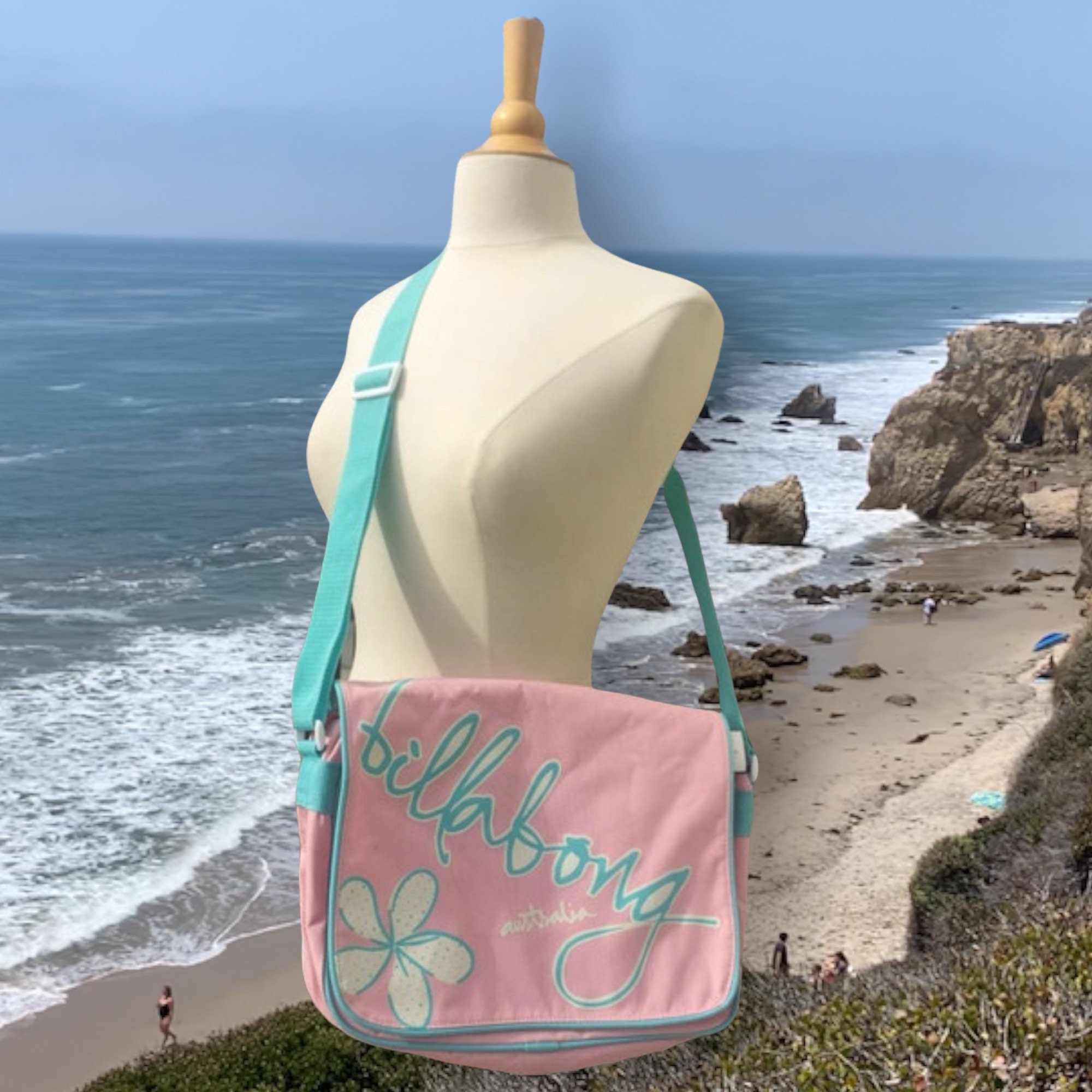 Billabong Baby Pink Messenger Bag With White and Blue Accets Etsy