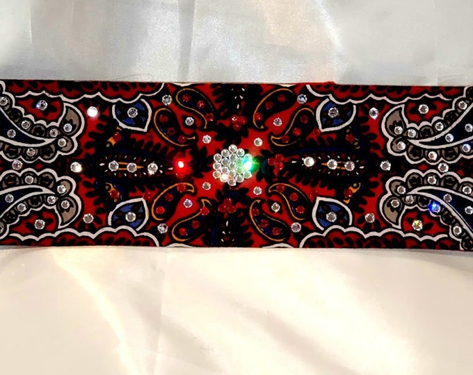 Narrow Red Indian Bandana with Red and Diamond Clear Austrian Crystals (Sku1204)