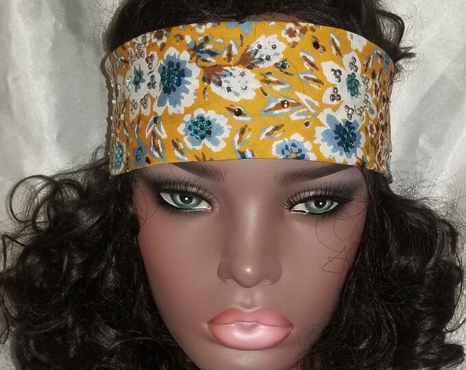 Mustard Turquoise Flower with Turquoise, Brown and Diamond Clear Austrian Crystals (Sku1089)
