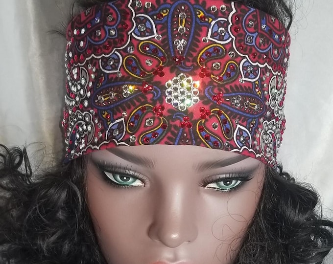 LeeAnnette Red Indian Bandana with Red and Diamond Clear Austrian Crystals (4009)