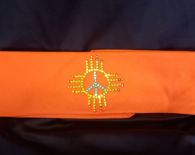 Zia on Orange with Yellow, Turquoise and Orange Swarovski Crystals (Sku9706)