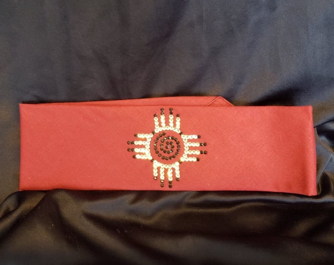 Zia on Maroon Bandana with Black and Diamond Clear Austrian Crystals (Sku9701)