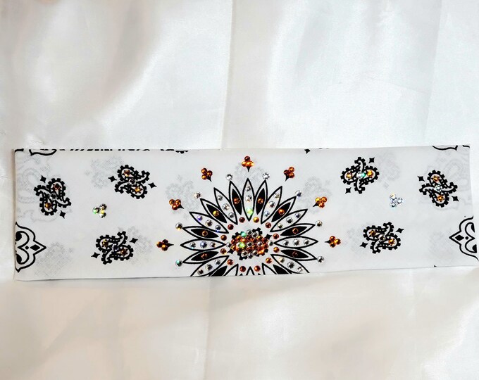 White Paisley with Orange and Diamond Clear Swarovski Crystals (Sku2006)