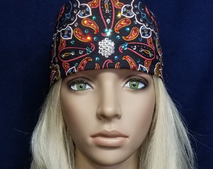 Black and Coral Indian with Clear, Turquoise and Orange Swarovski Crystals (Sku1210)