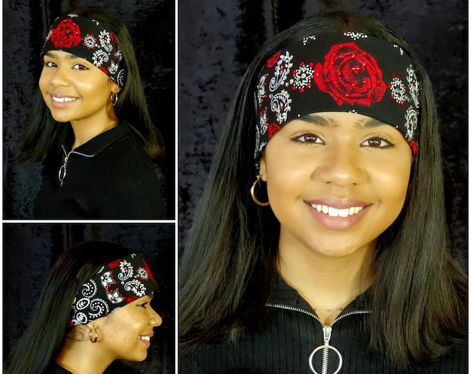 Black Rose Bandana With Swarovski Crystals (Sku9005)