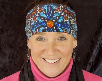 Blue Indian Design Bandana with Orange, Blue, Turquoise and Diamond Clear Austrian Crystals (Sku1404)