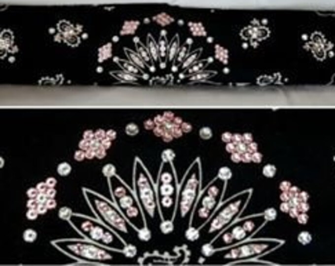Narrow Black Paisley Bandana with Light Pink and Diamond Clear Austrian Crystals (Sku2085)