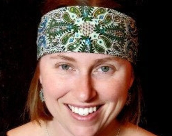 Narrow Mint Green Indian Bandana with Turquoise, Light Green and Diamond Clear Austrian Crystals (Sku1075)