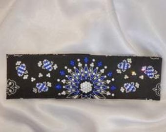 LeeAnnette Black Paisley with Blue and Diamond Clear Swarovski crystals (Sku4356)