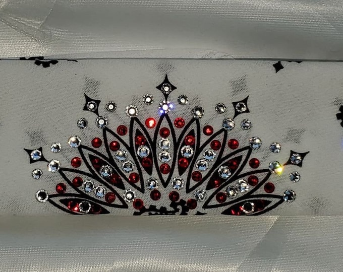 Narrow White Paisley Bandana with Red and Diamond Clear Austrian Crystals (Sku2030)