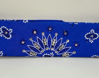 Narrow Blue Paisley with Blue and Diamond Clear Swarovski Crystals (Sku2052)