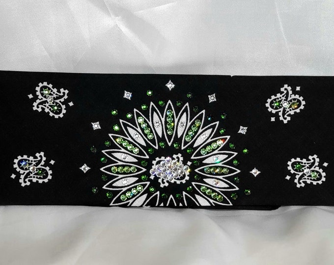 Black Paisley With Dark Green, Light Green and Diamond Clear Swarovski Crystals (Sku1943)